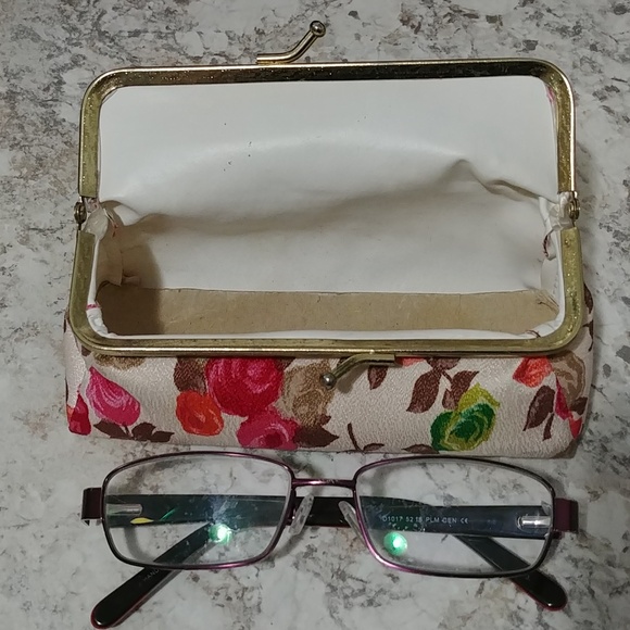 Vintage Eye Glasses Case Floral Kiss Lock Closure - Picture 4 of 11